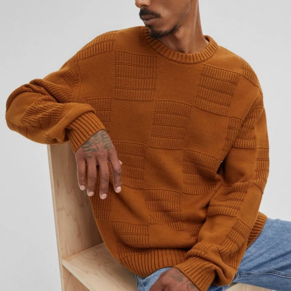 Mode of One Men's Long Sleeve Relaxed Fit Sweater French Vicuna Size S